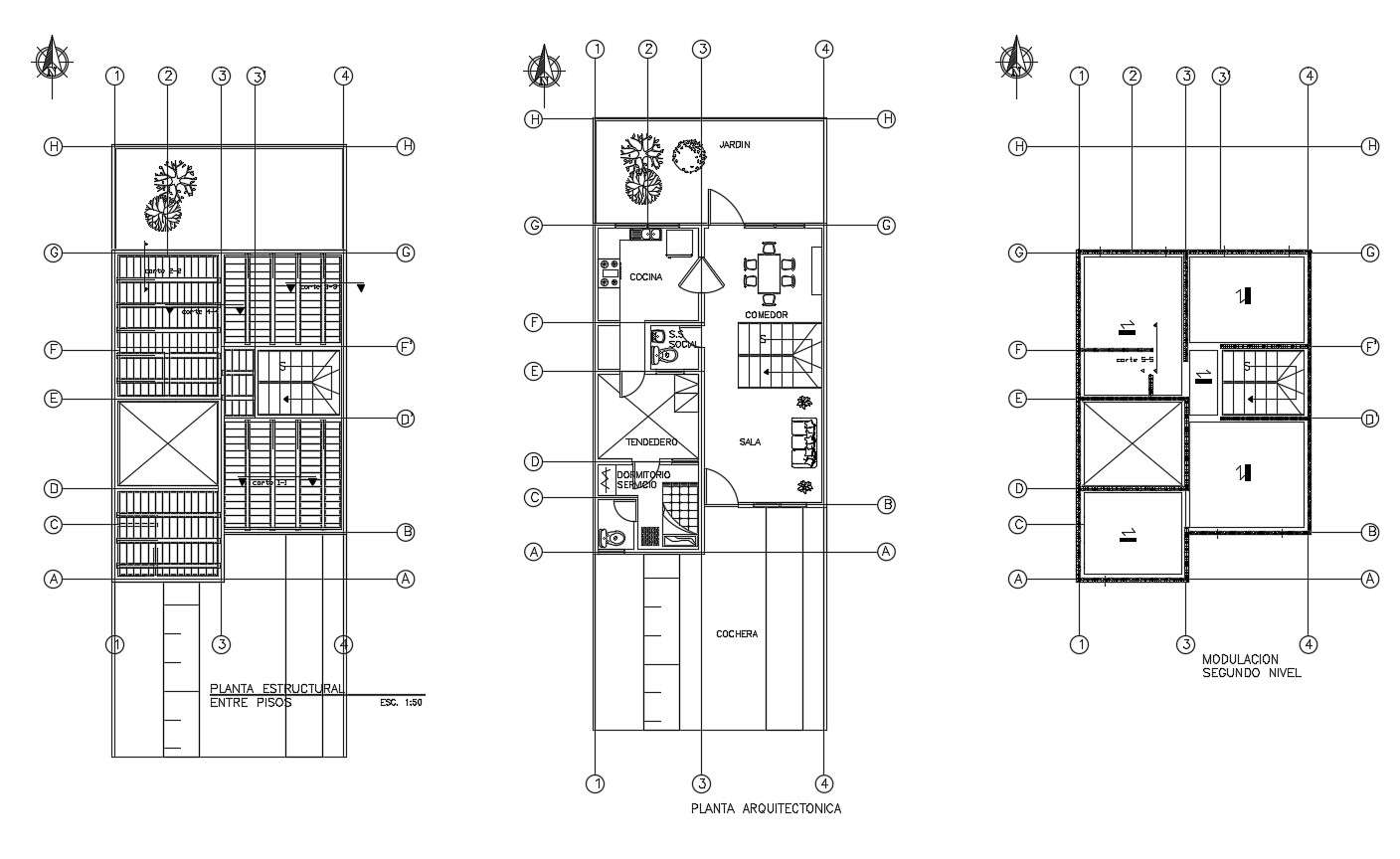 House plan with furniture details in dwg file