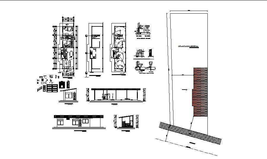 House section, plan, electrical layout and sanitary installation details dwg file