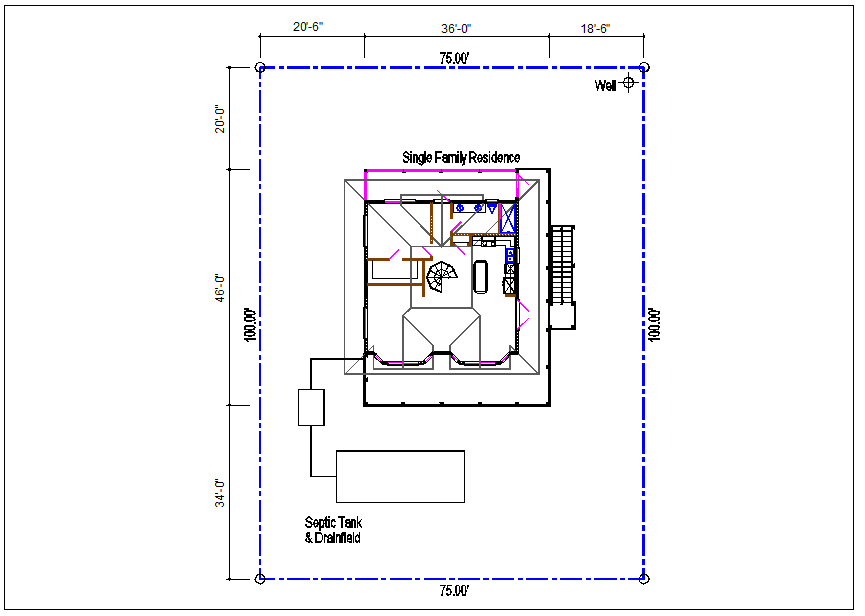 House top view detail dwg file