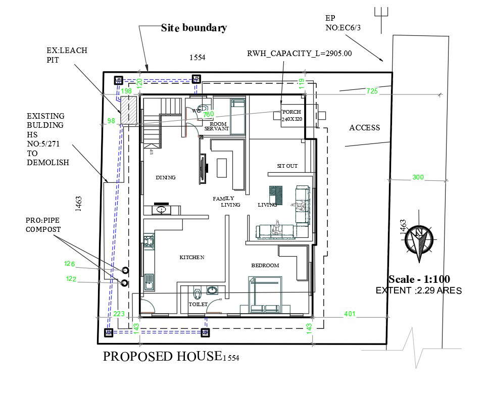 House Plan With Gutter Line CAD Drawing Download DWG File