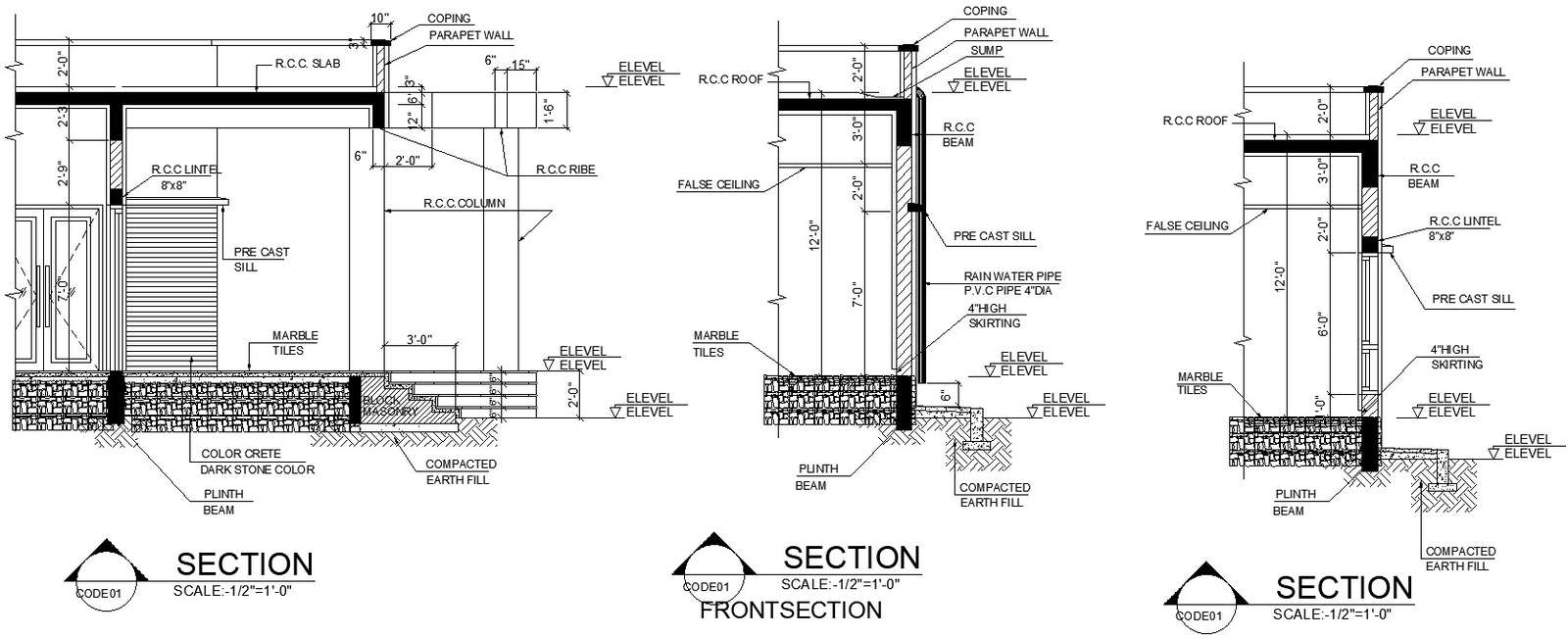 House entryway section details in AutoCAD, dwg file.