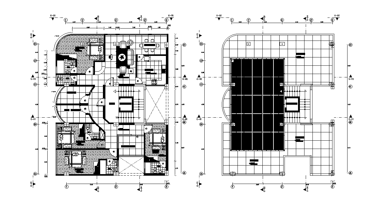 House plan with roof is given in this Autocad 2D DWG drawing file.  Download the 2D Autocad DWG drawing file.