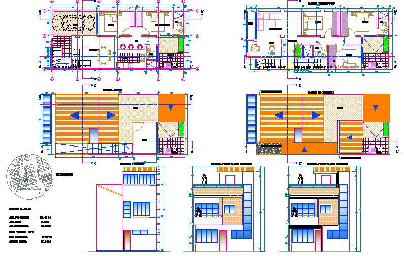 Housing plan and elevation detail dwg file