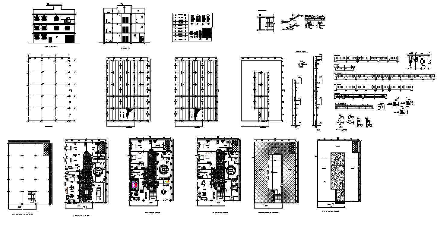 Housing structure plan, elevation and different CAD structure layout file in dwg format