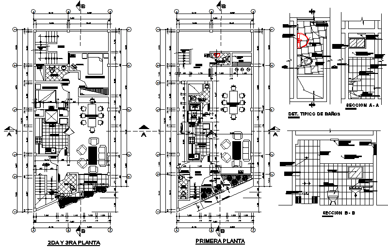 Housing two levels plan detail dwg file