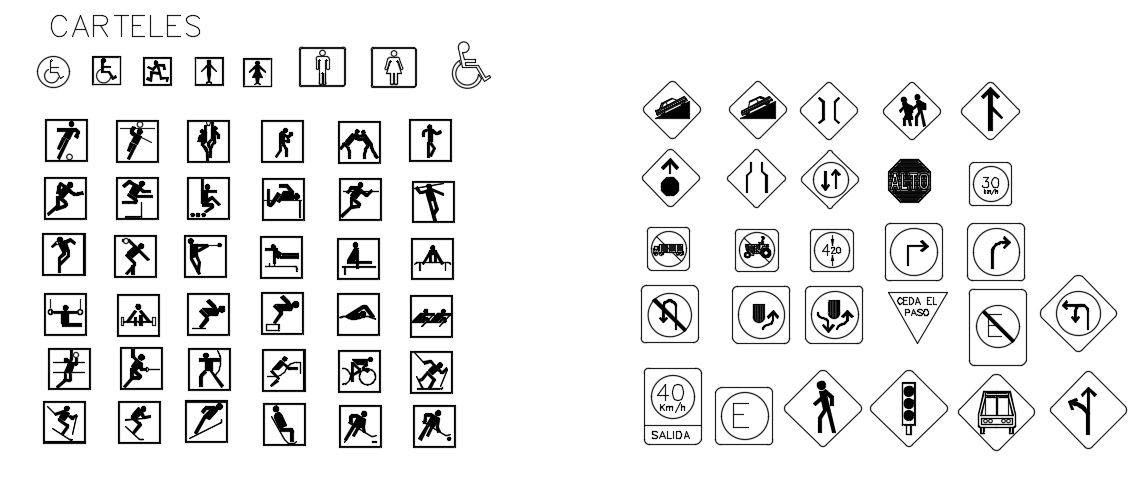 Human and traffic signal sign drawings are given in this file
