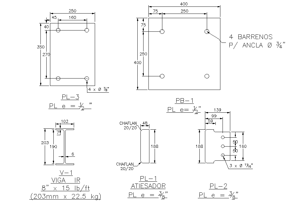 I section and bolt nut detail dwg file