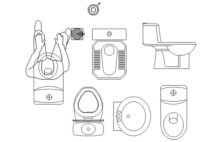 Indian and western sitting toilet details in AutoCAD, Dwg file.