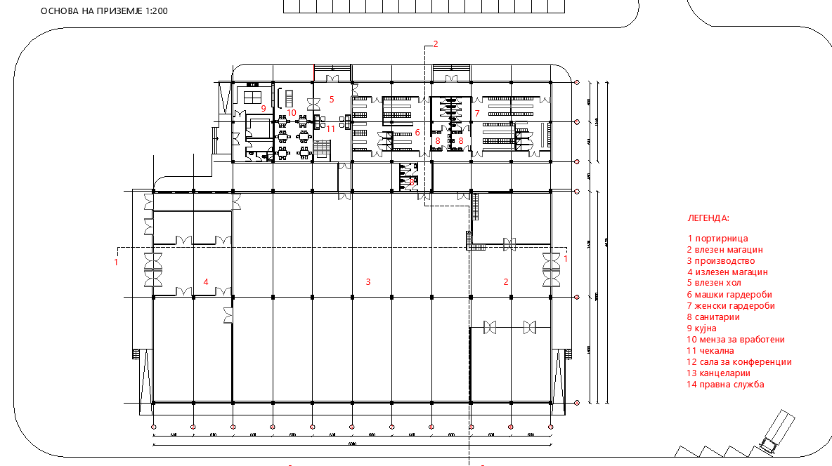 Industrial hall plan detail dwg file