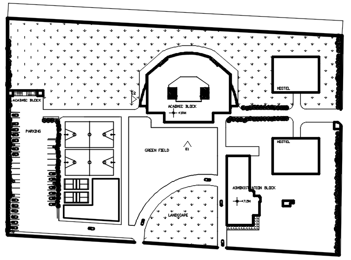 Institute plan with detail dimension in dwg file 