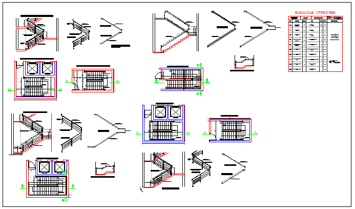 Interior stairs with railings design drawing