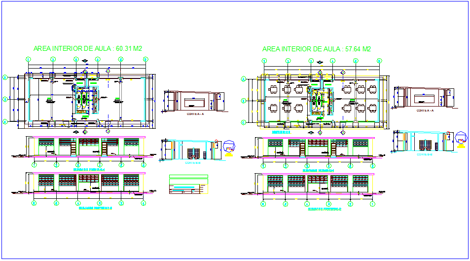 Interior view of class room design dwg file 