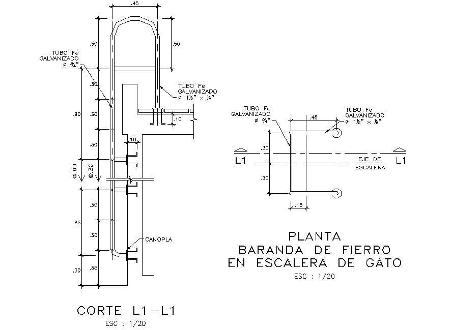 Iron railing plant cat ladder detail dwg file