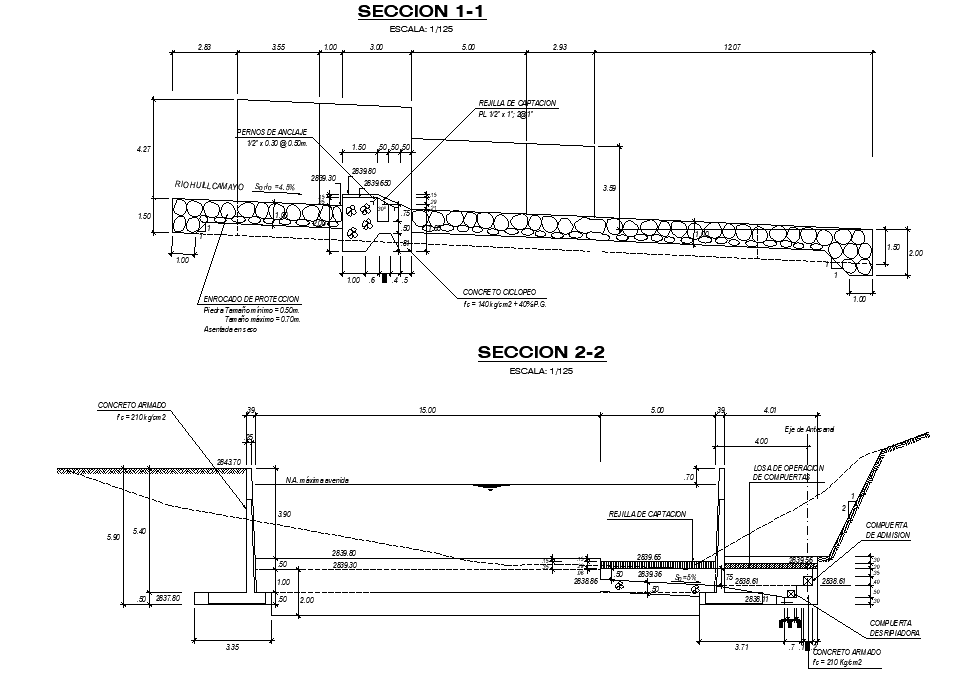 Irrigation canal section plan dwg file