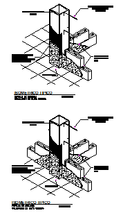 Isometric view of mooring blocks in steel columns