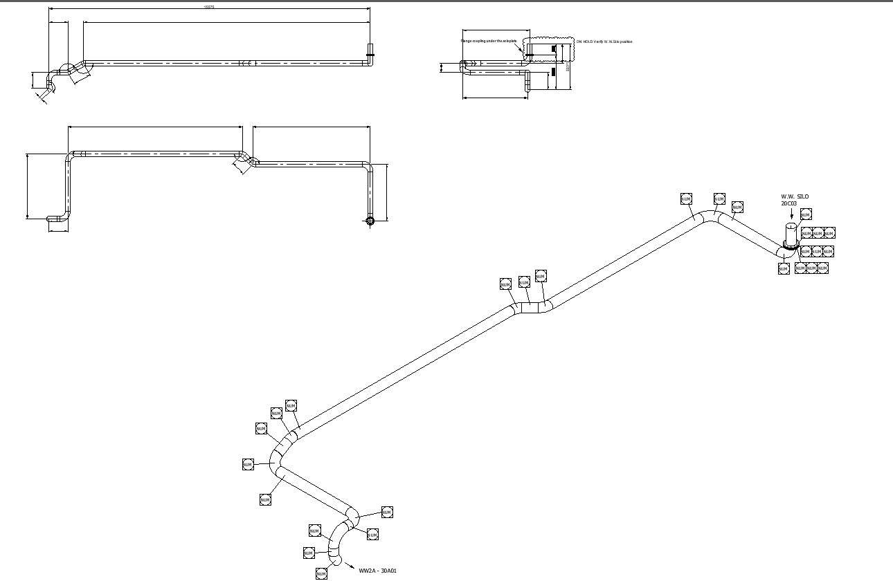 Isometric Pipe Design for Wastewater Silo Overflow Line Detail CAD Drawing 