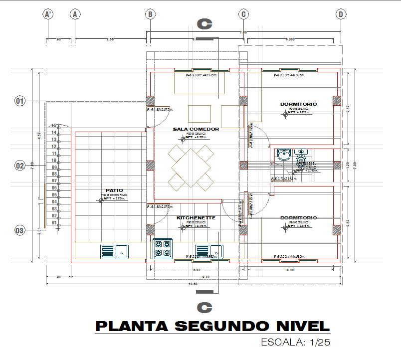 Kitchen detail in an education center dwg file