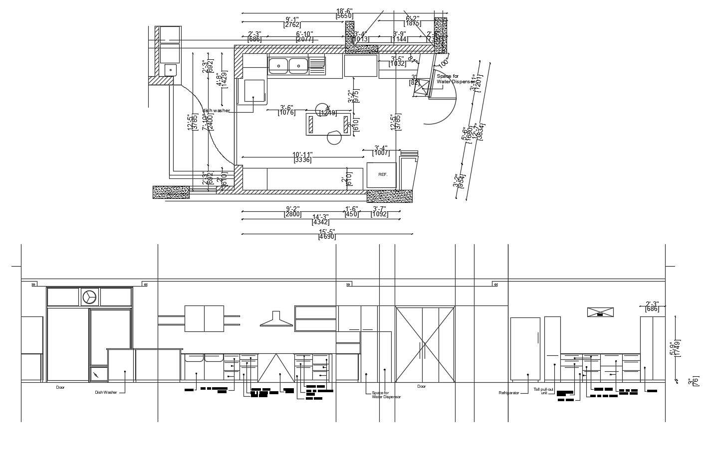Kitchen layout  with elevation in autocad 