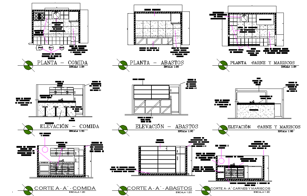 Kitchen plan and elevation dwg file