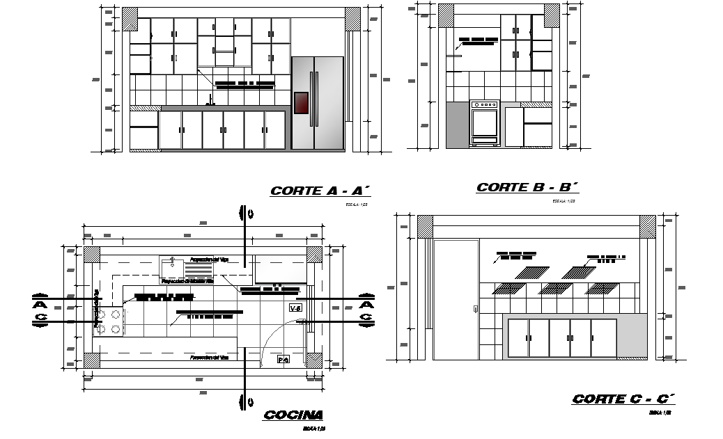 Kitchen plan and section autocad file