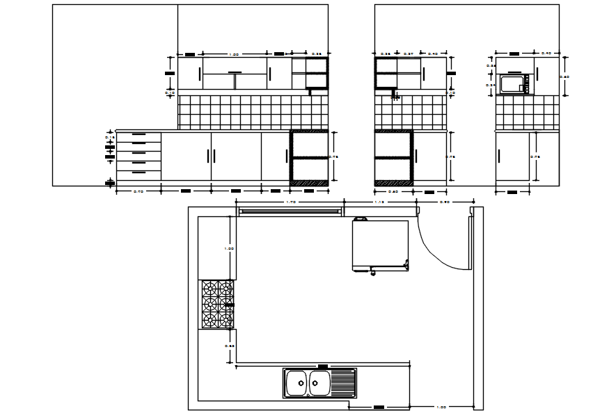 Kitchen plan with detail dimension in dwg file