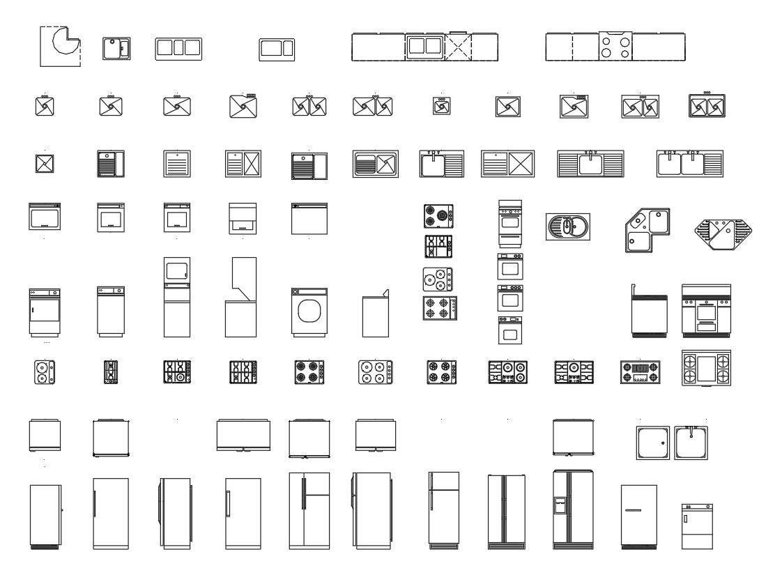 Kitchen equipments CAD blocks in AutoCAD 2D drawing, CAD file, dwg file