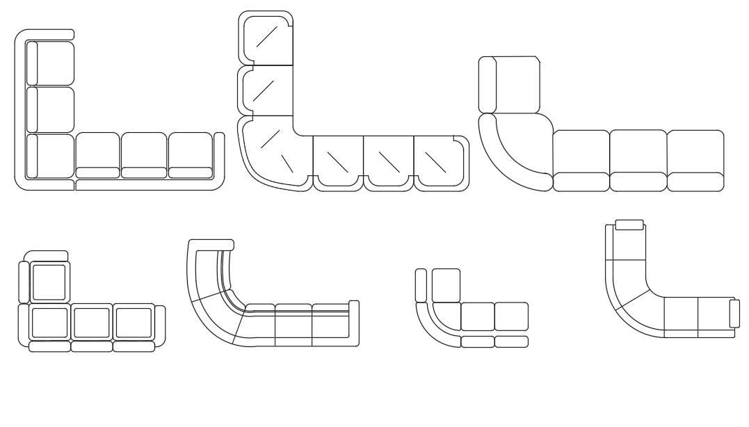L-Shape Sofa Top View AutoCAD Blocks for Floor Layouts