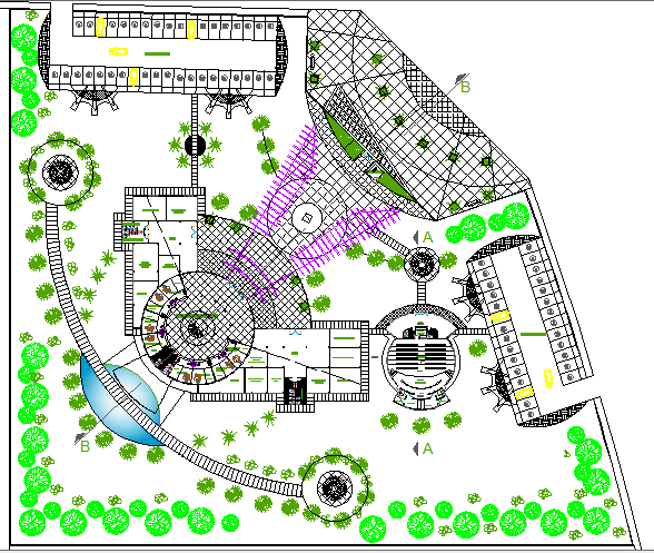 Landscaping details of city council office building dwg file