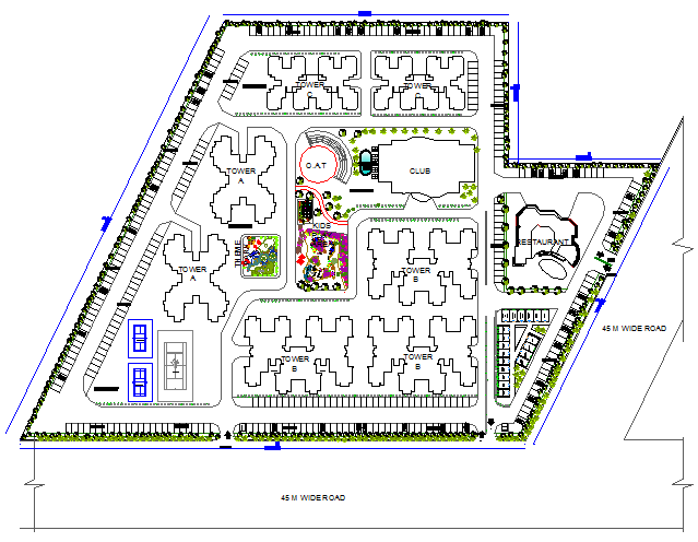 Landscaping housing layout detail dwg file