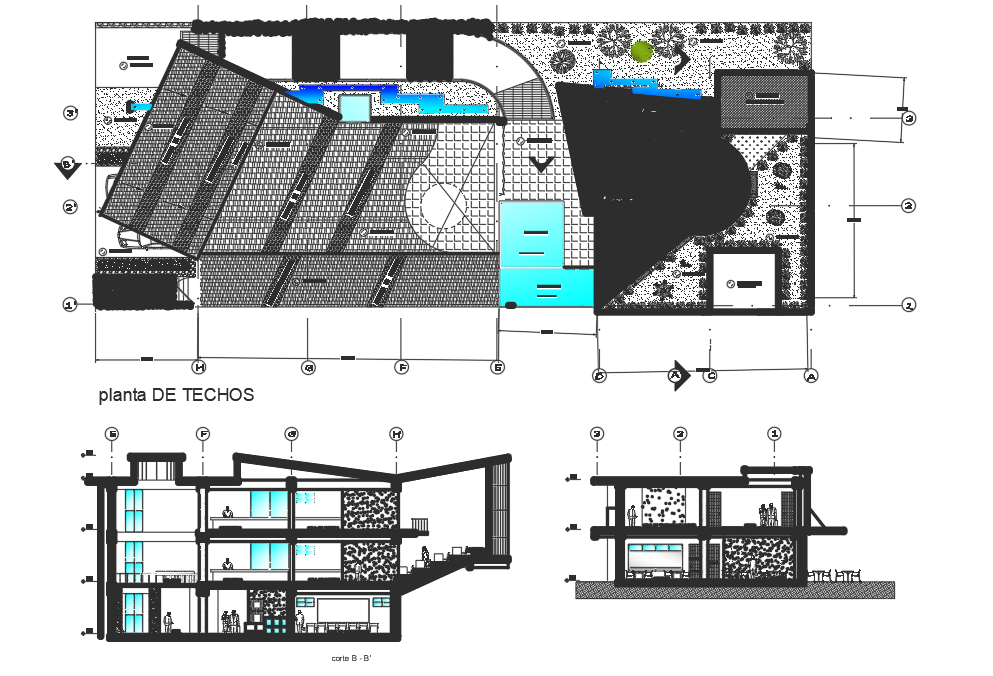 Landscaping layout plan and section detail dwg file