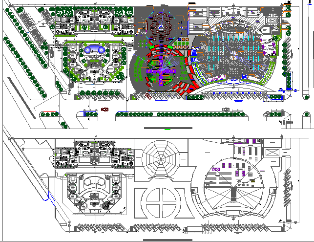 Landscaping with structural layout plan of shopping mall dwg file