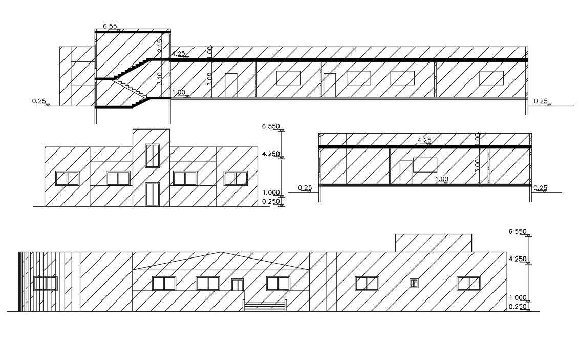 Lavish Bungalow Sectional Elevation Design DWG File