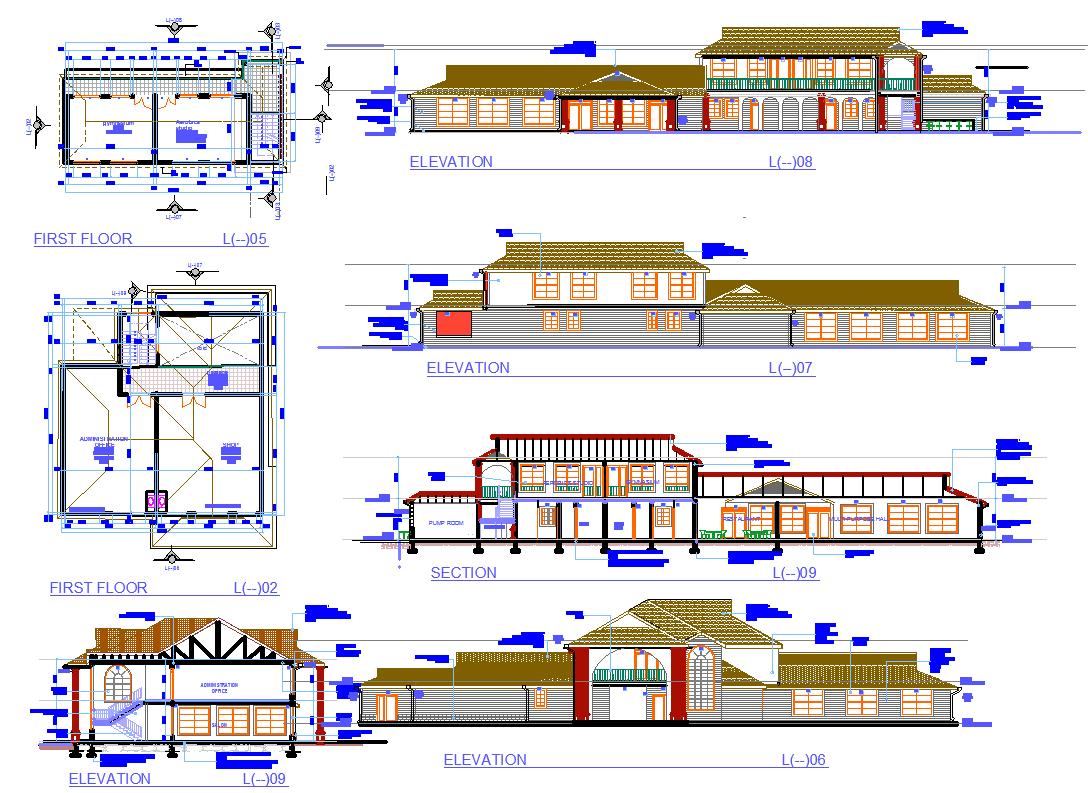 Layout plan and elevation design of residence 