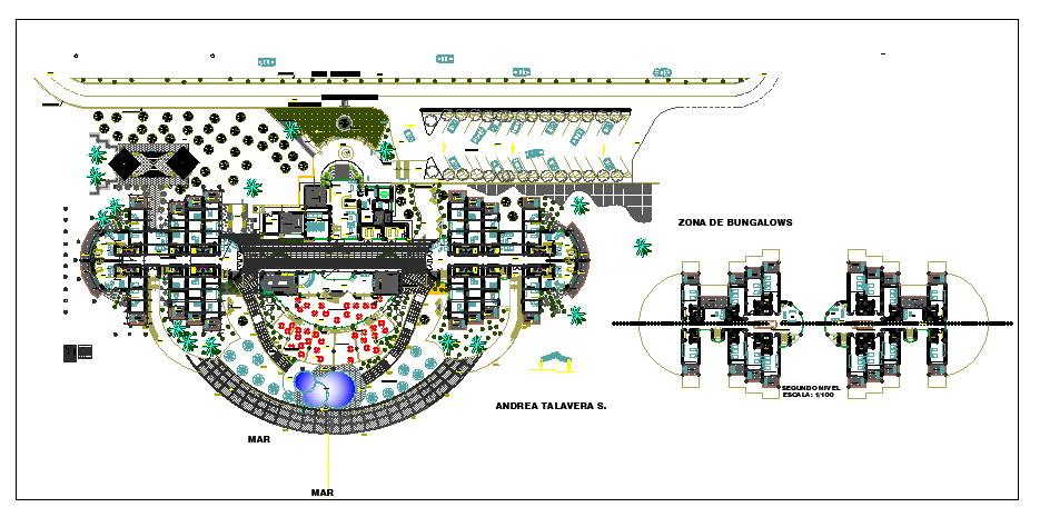 Layout plan of Hotel with resturant dwg file  
