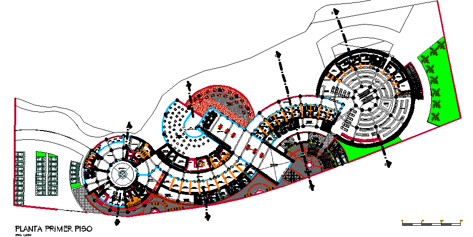 Layout plan of a hotel with all details and parking dwg file