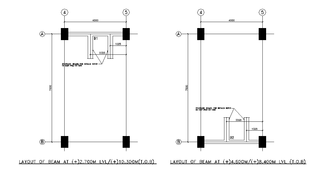 Layout of staircase Beam. Download AutoCAD DWG file.