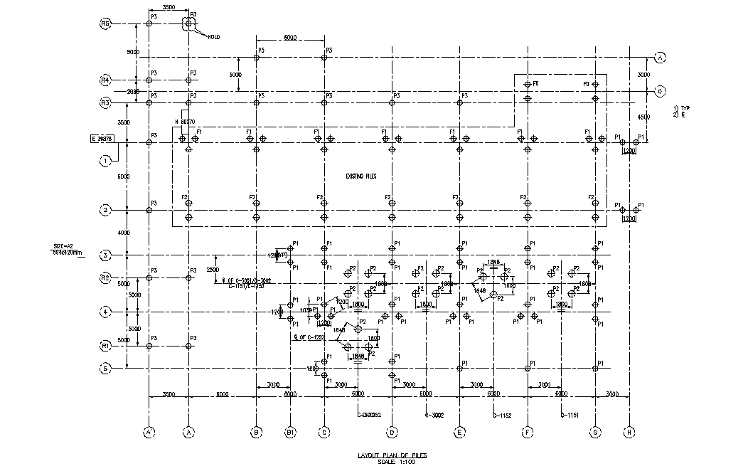 Layout plan of pile details are given in this 2D Autocad DWG drawing file. Download the 2D AutoCAD DWG drawing file.