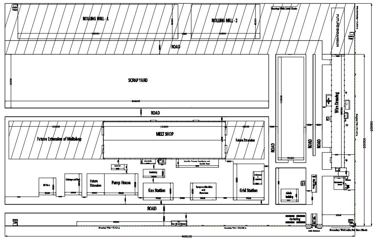Layout plan of the industrial plant in AutoCAD 2D drawing, CAD file, dwg file