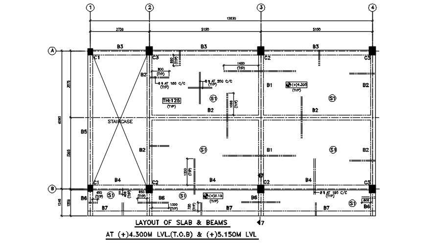 Detail CAD Model Slab and Beam Layouts DWG Drawing