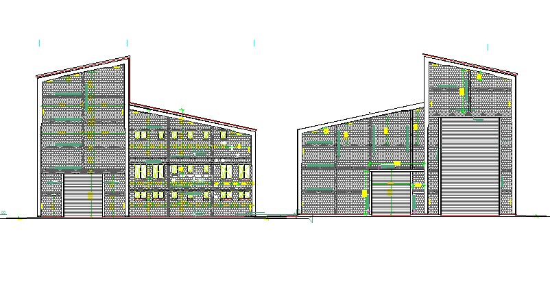 Left and right side elevation view of production center dwg file