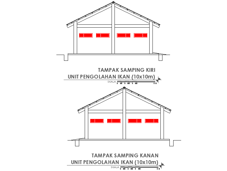 Left side and right side section Fish processing unit plan detail