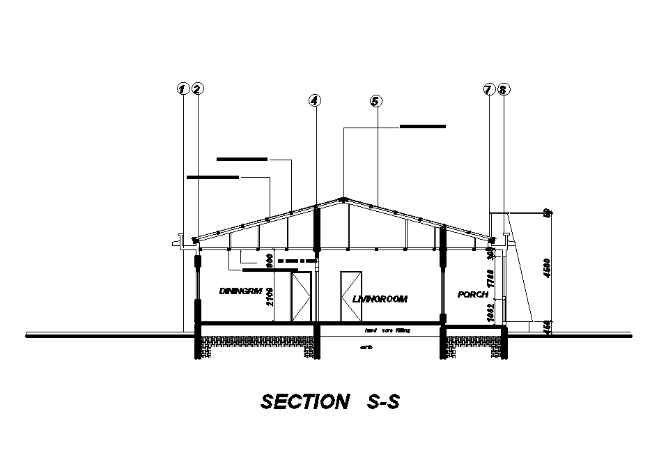 Left side section view of 18x14m house plan is given in this Autocad drawing file. Download now.