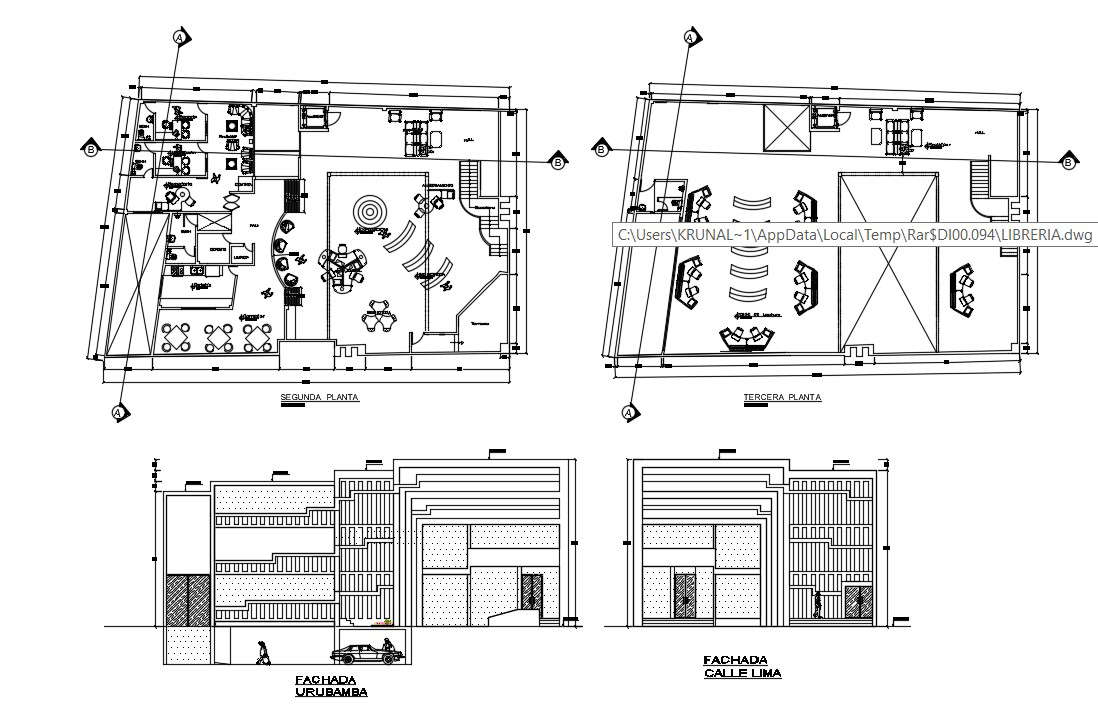 Library Architecture Plan In AutoCAD File