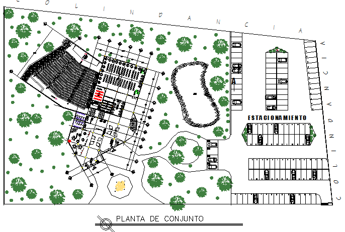 Library building project plan detail dwg file