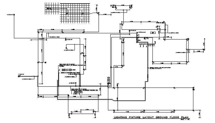 Lighting fixture layout ground floor plans are provided in this 2D CAD DWG drawing. Download the AutoCAD 2D DWG file. 
