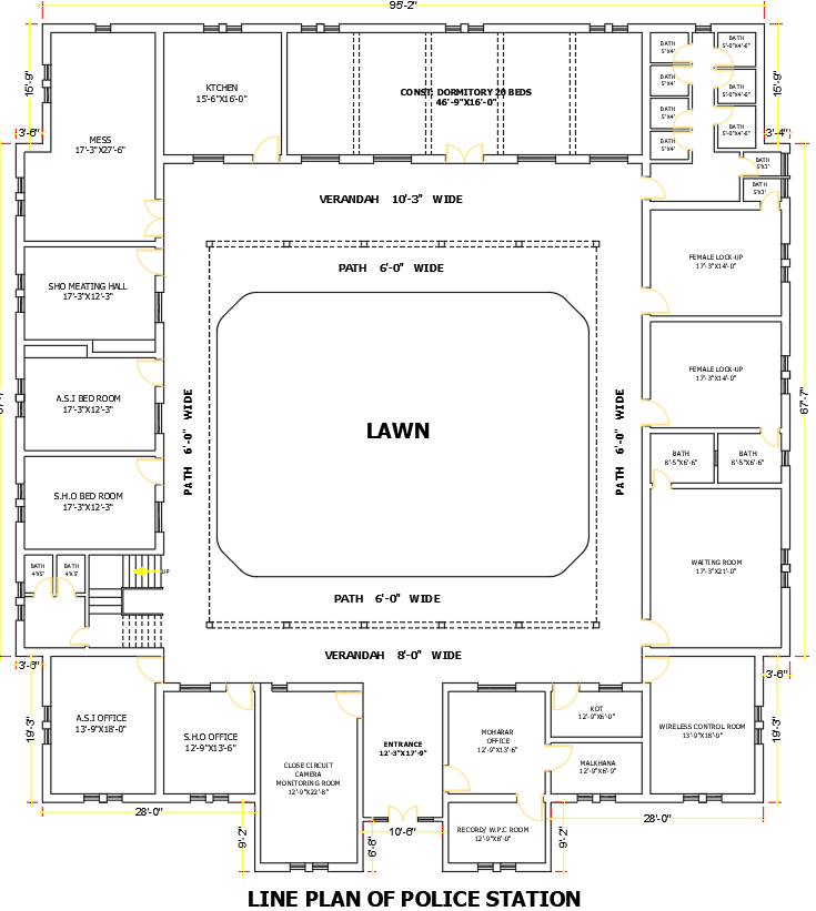 Line Plan Layout of a Modern Police Station Design