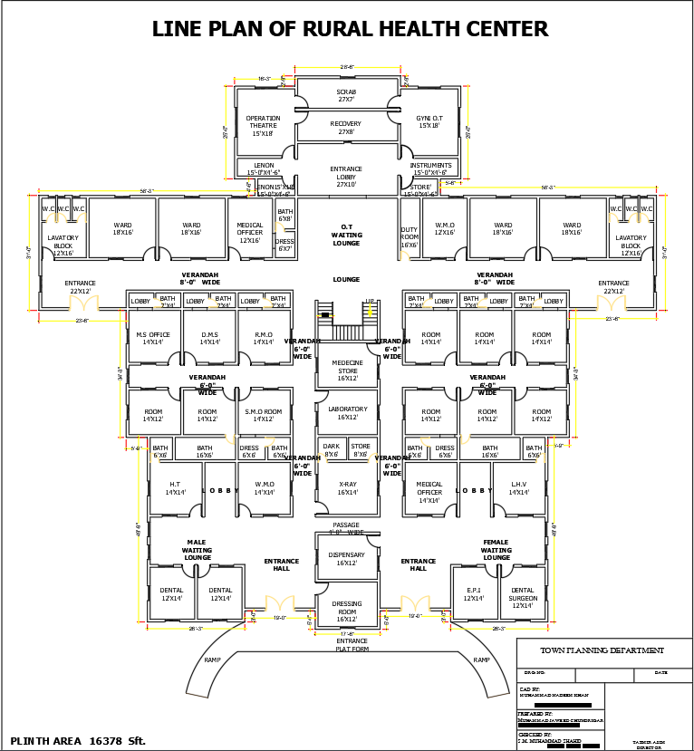 Line Plan of Rural Health Center Layout Design