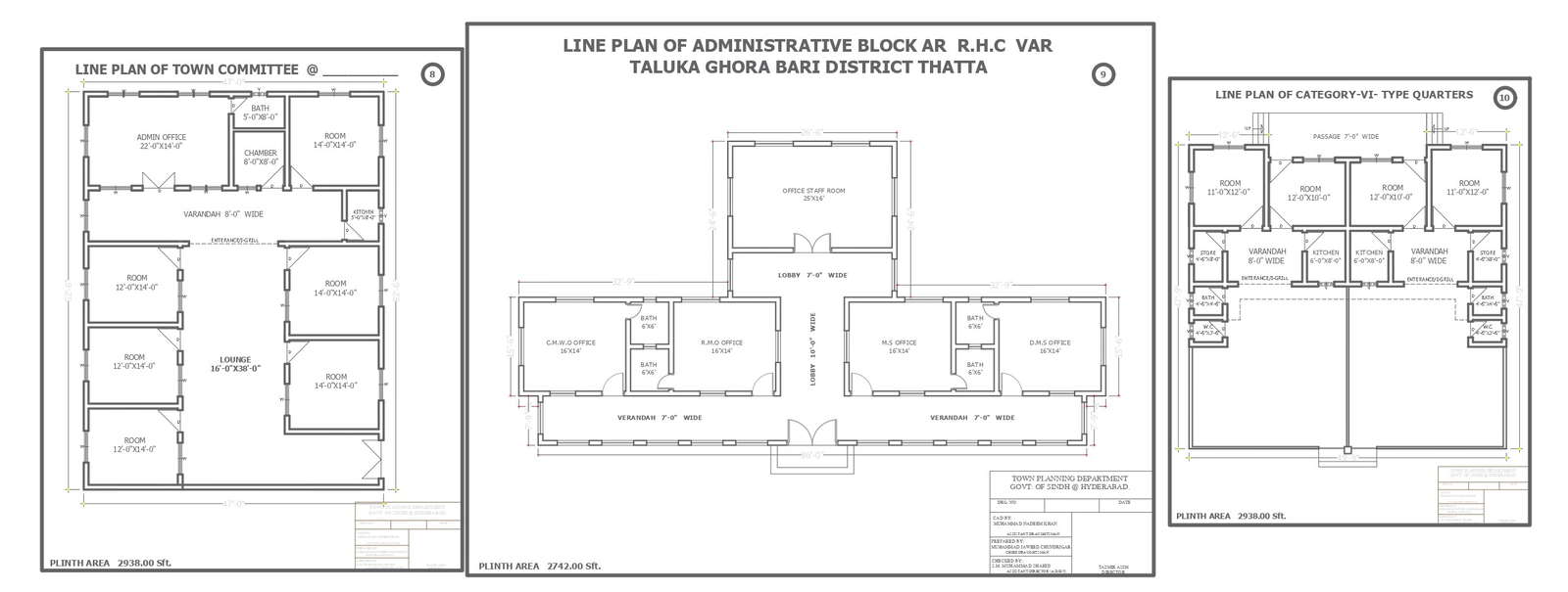 Line plan of administrative block of taluka ghora bari district thatta detail dwg autocad drawing.