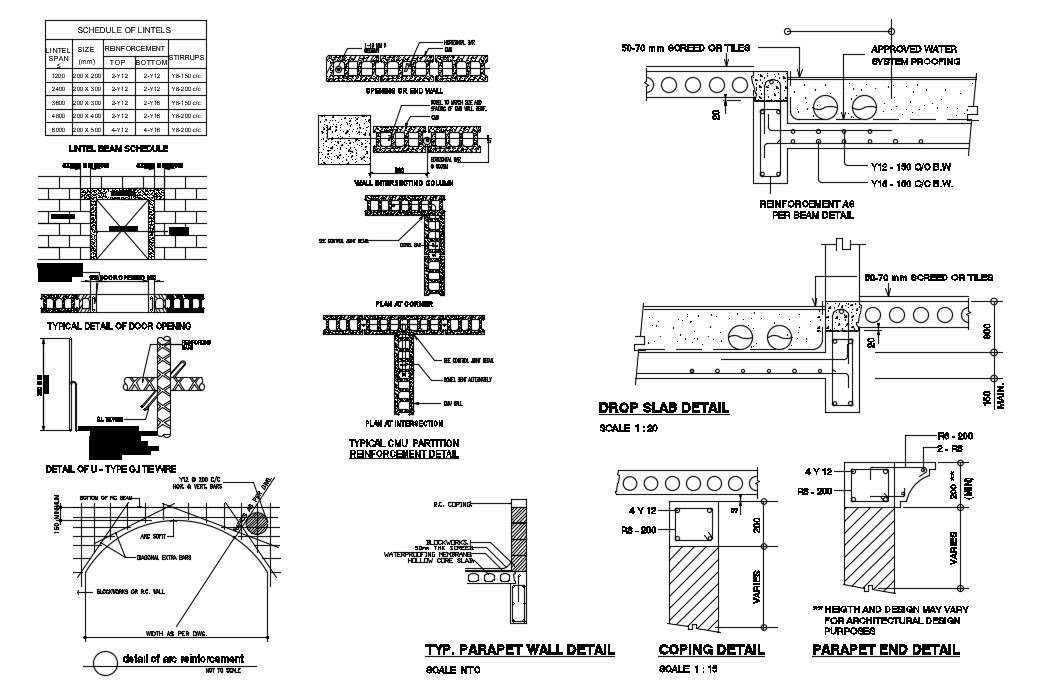 Lintel Beam And Door Opening Section CAD Drawing Download Free DWG File