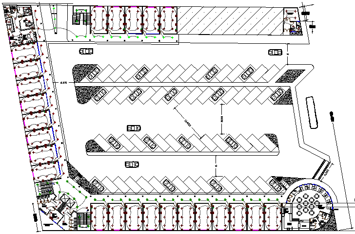Local market parking lot and layout plan details dwg file